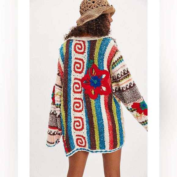 Free People Sweaters - NWT Free People Terry Towel Floral Graphic Cardigan Sweater